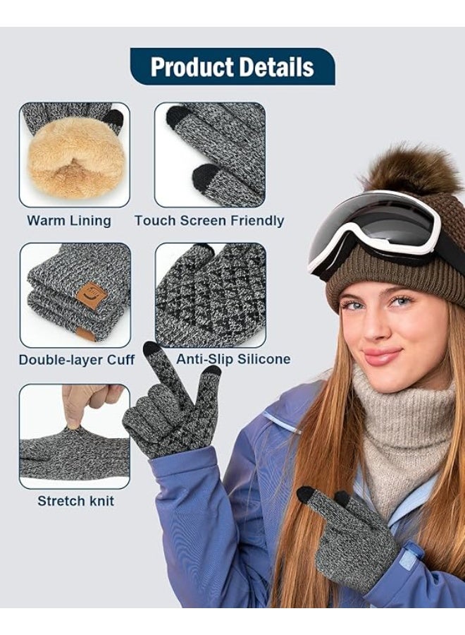 Winter Gloves Thermal Fleece Lining Touch Screen Non Slip Grip Elastic Warm Knitted Gloves for Cycling Running Driving Hiking Men Women - Image 3